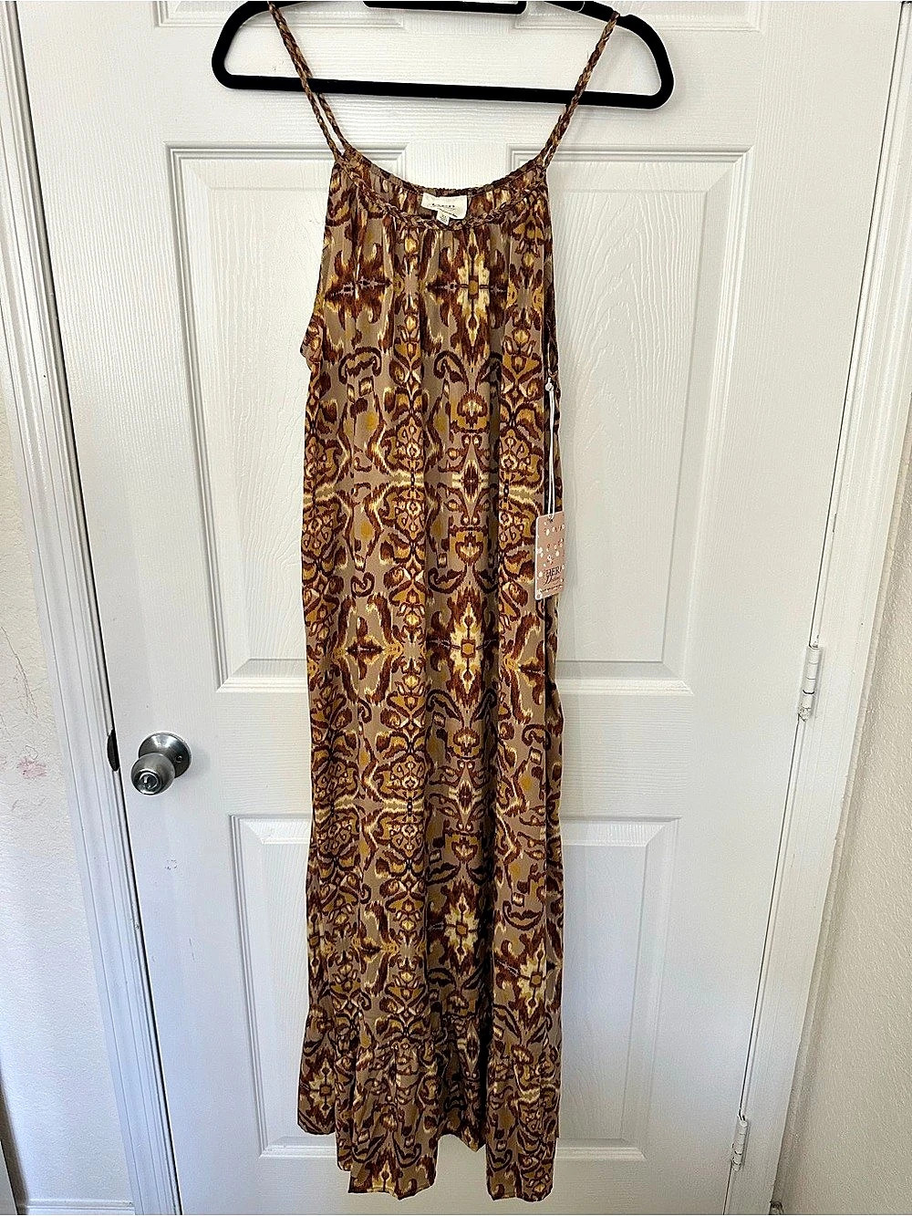HER Printed Maxi Dress in Brown & Yellow XL NWT